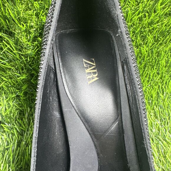 ZARA Women’s Black Studded Closed Pointed Toe High Heels Pumps Shoes Size 37/US7 - Picture 4 of 16